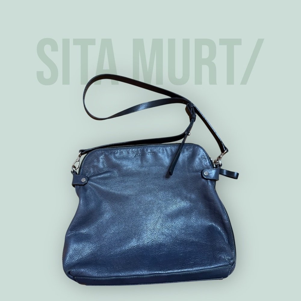Sita Murt Navy Soft Leather Shoulder Bag Hobo Minimalist Simple Luxe Buttery